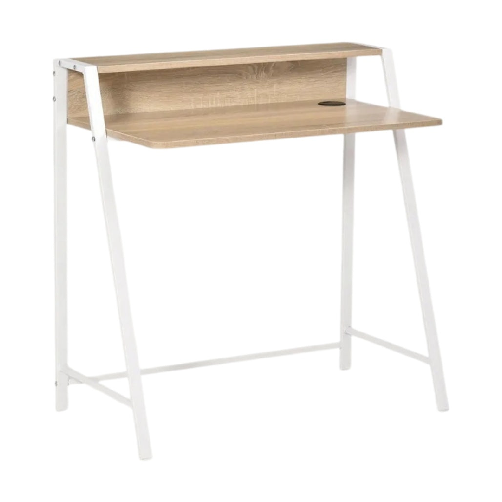 **Bureau moderne en bois avec structure blanche, design épuré et fonctionnel**