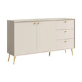 **Meuble de rangement moderne avec portes et tiroirs en bois clair**